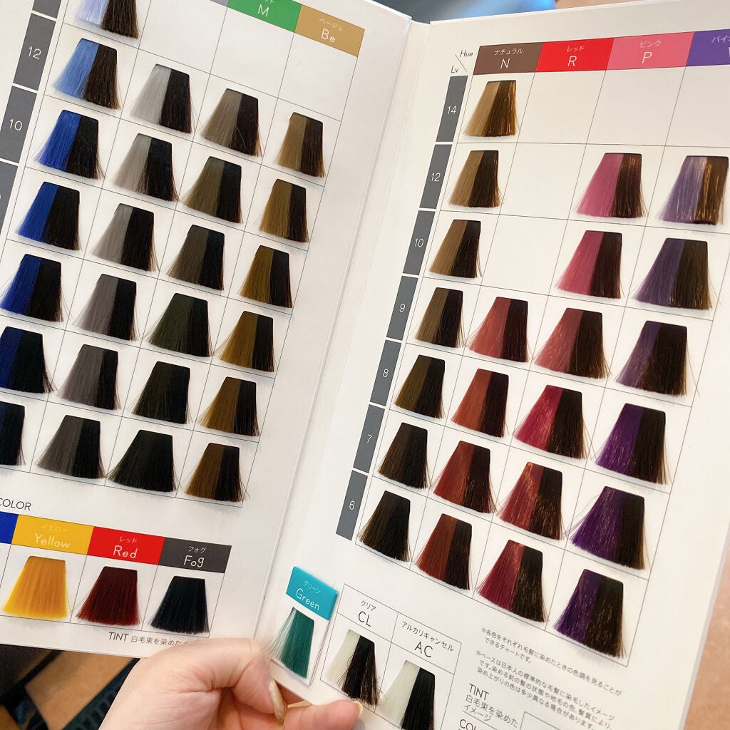 ヘアカラーのカラートーンの一覧。