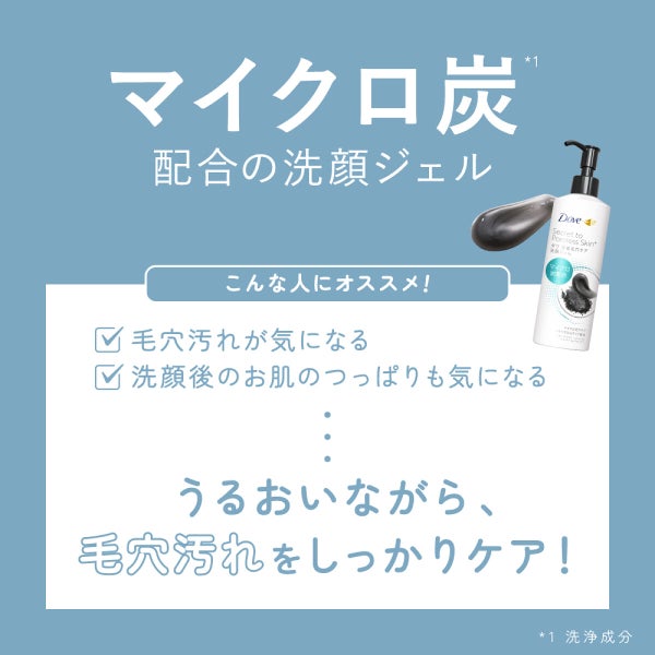 「毛穴汚れ=炭が効く」ダヴから待望の炭入り洗顔ジェルが誕生!の画像