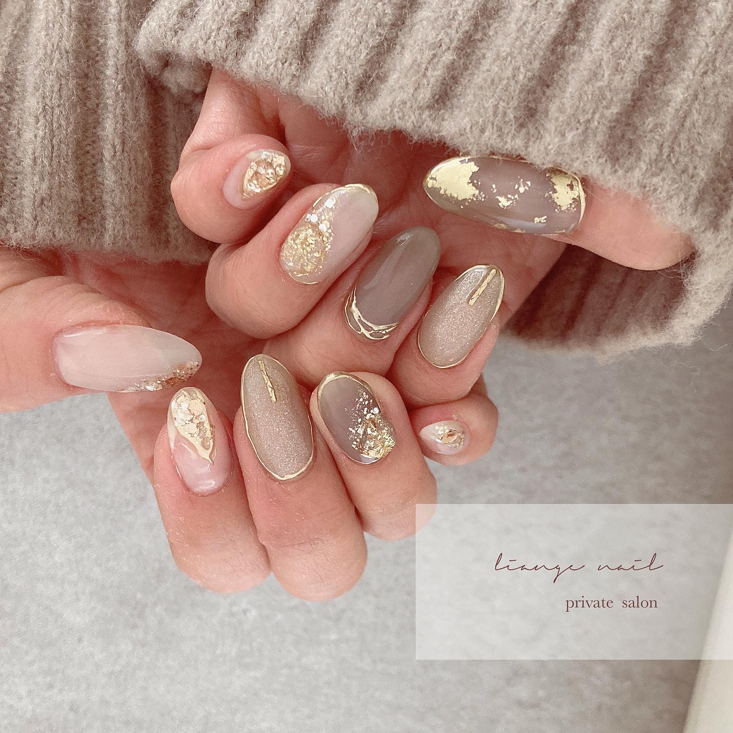 #リアンジェネイル,#柏ネイル,#ネイル,#ニュアンスネイル,#大人ニュアンスネイル,#秋ネイル,#冬ネイル,#ミラーネイル,#箔ネイルのネイルデザイン