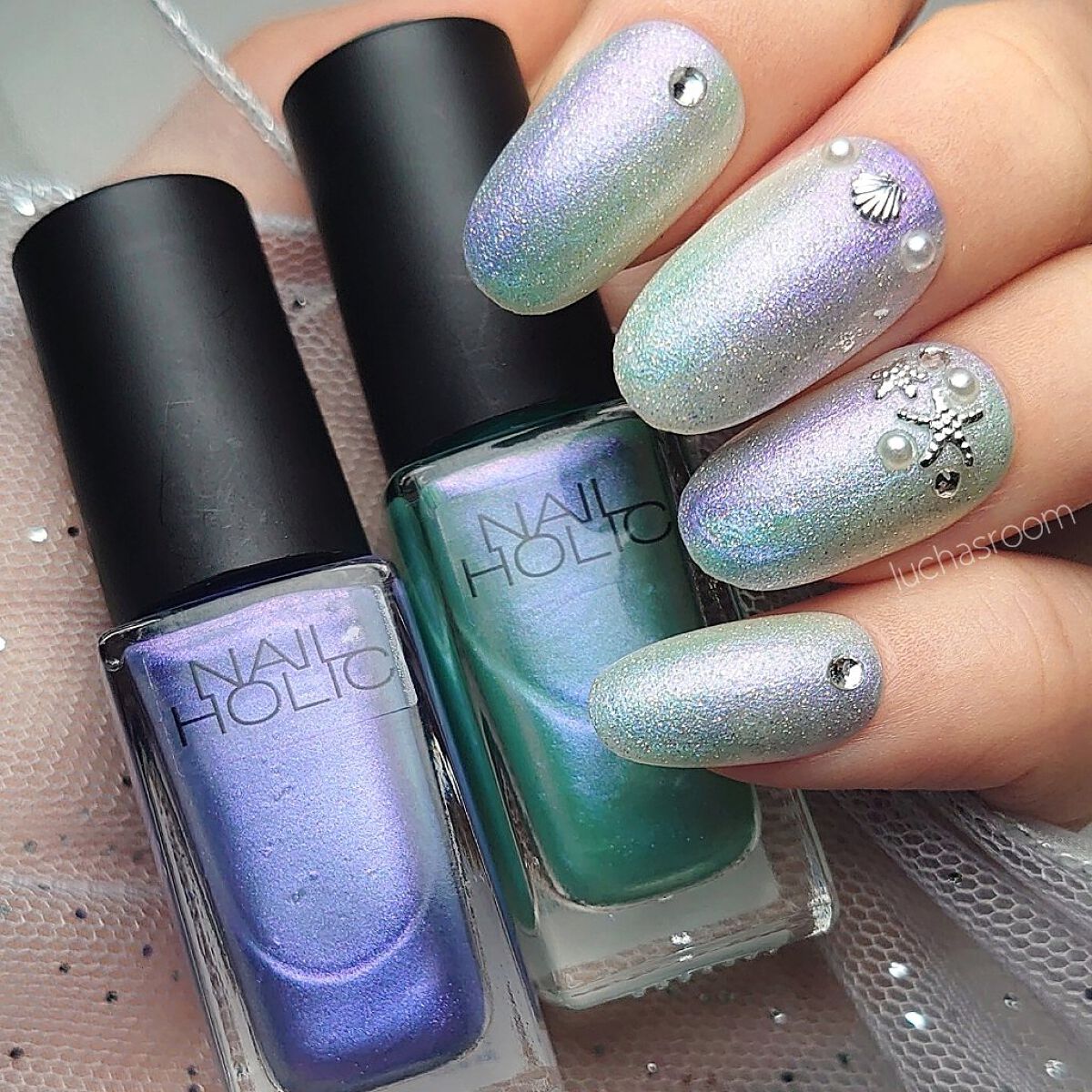 #夏ネイル,#海ネイル,#グラデーションネイル,#偏光ネイル,#ラメネイルのネイルデザイン