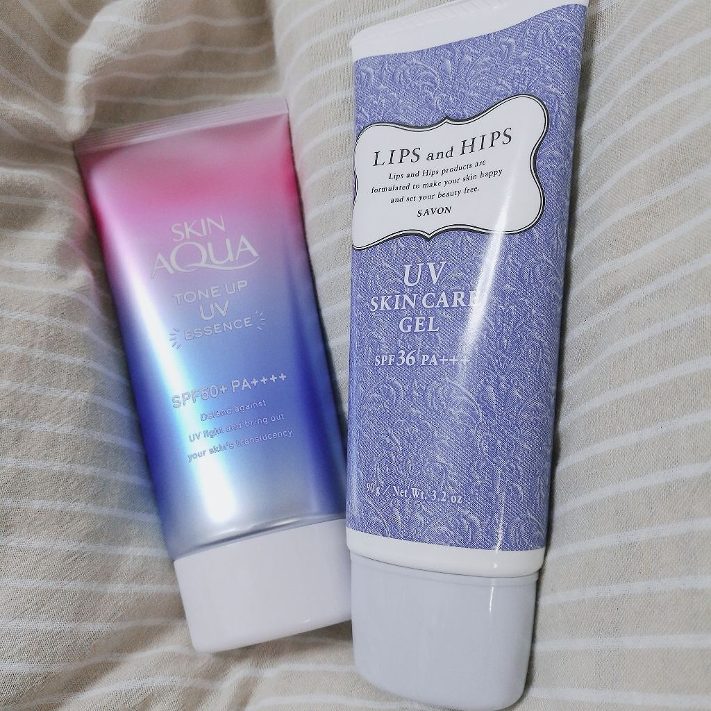 LIPS and HIPS UV SKIN CARE GELのクチコミ「💜スキンアクア…トーンアップUVエッセンス
💙LIPS and HIPS…UV SKIN CA.....」（1枚目）