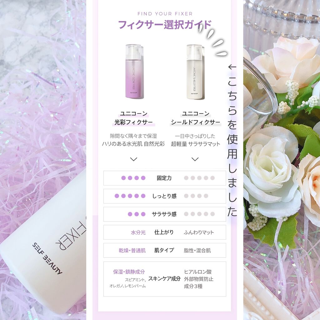 ユニコーン メイクアップグローフィックスミスト/SELF BEAUTY/フィックスミストを使ったクチコミ（2枚目）