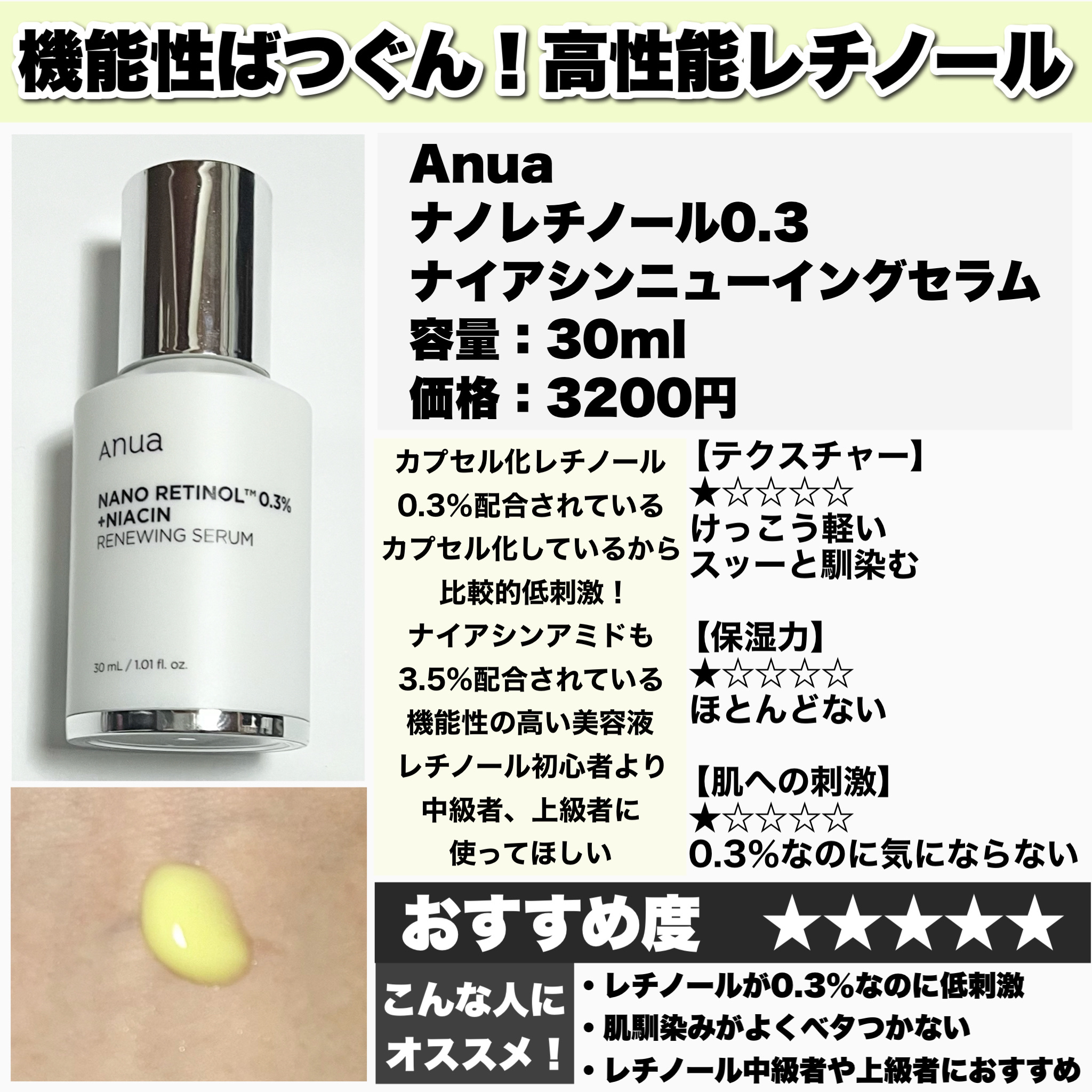 レチノール0.3 ナイアシンリニューイングセラム/Anua/美容液を使ったクチコミ（3枚目）