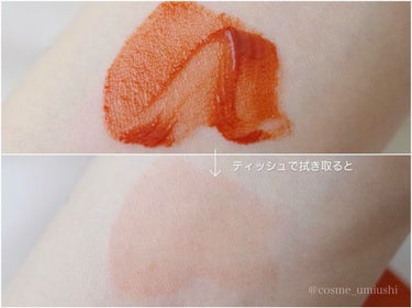 RICAFROSH ジューシーリブティントのクチコミ「荒れにくいティントと噂のリカフロッシュ💄

唇に塗ると赤みが出て思ったより茶色やオレンジ感はな.....」（2枚目）