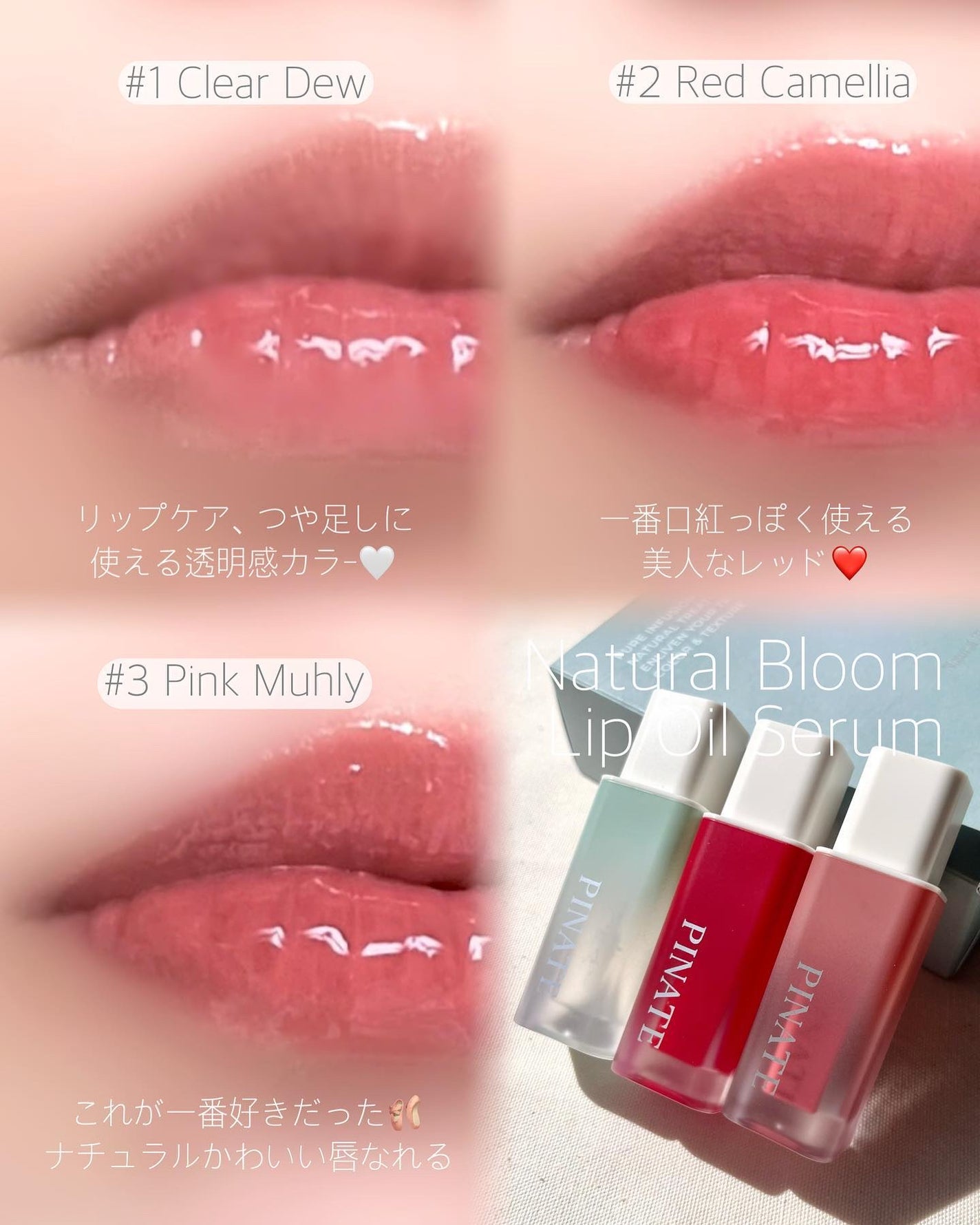 ナチュラルブルームリップオイルセラム 3色セット/PINATE/リップグロスを使ったクチコミ(4枚目)