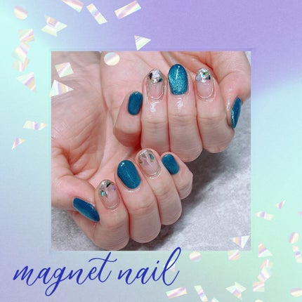 #ジェルネイル,#マグネットネイル,#シェルネイル,#ブルーネイルのネイルデザイン