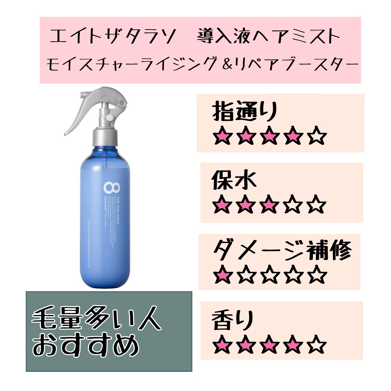 モイスチャーライジング＆リペアブースター 導入液ヘアミスト/エイトザタラソ/ヘアミストを使ったクチコミ（1枚目）