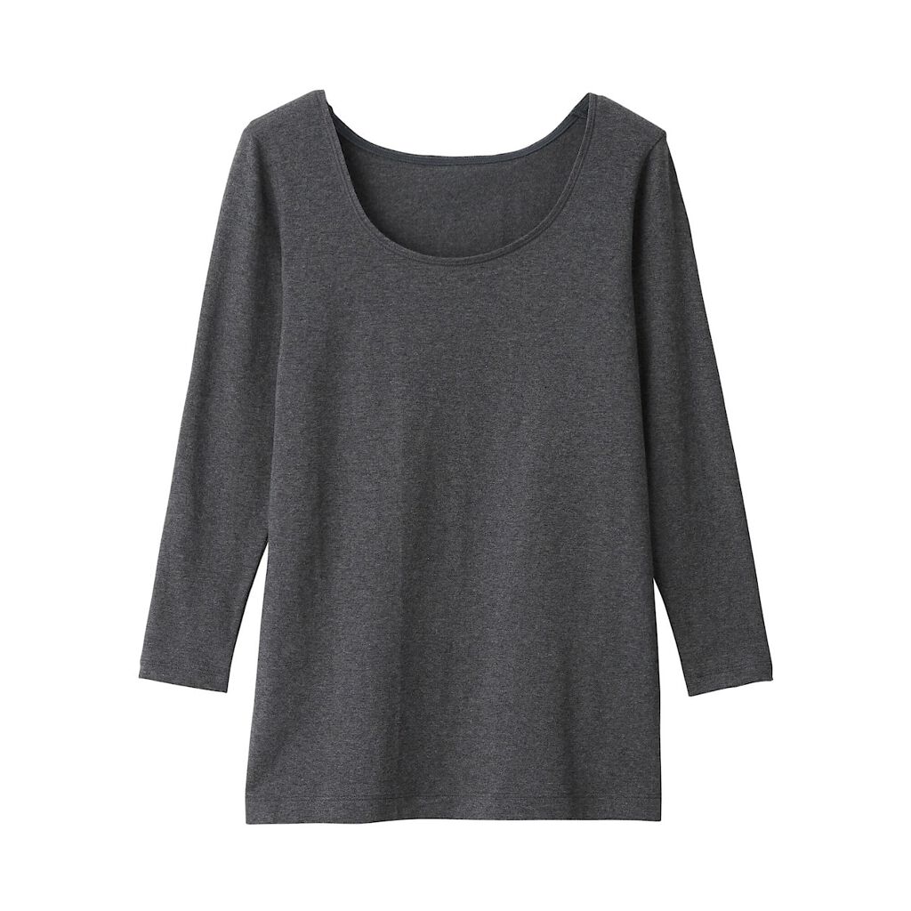 綿であったかUネック八分袖 チャコールグレー