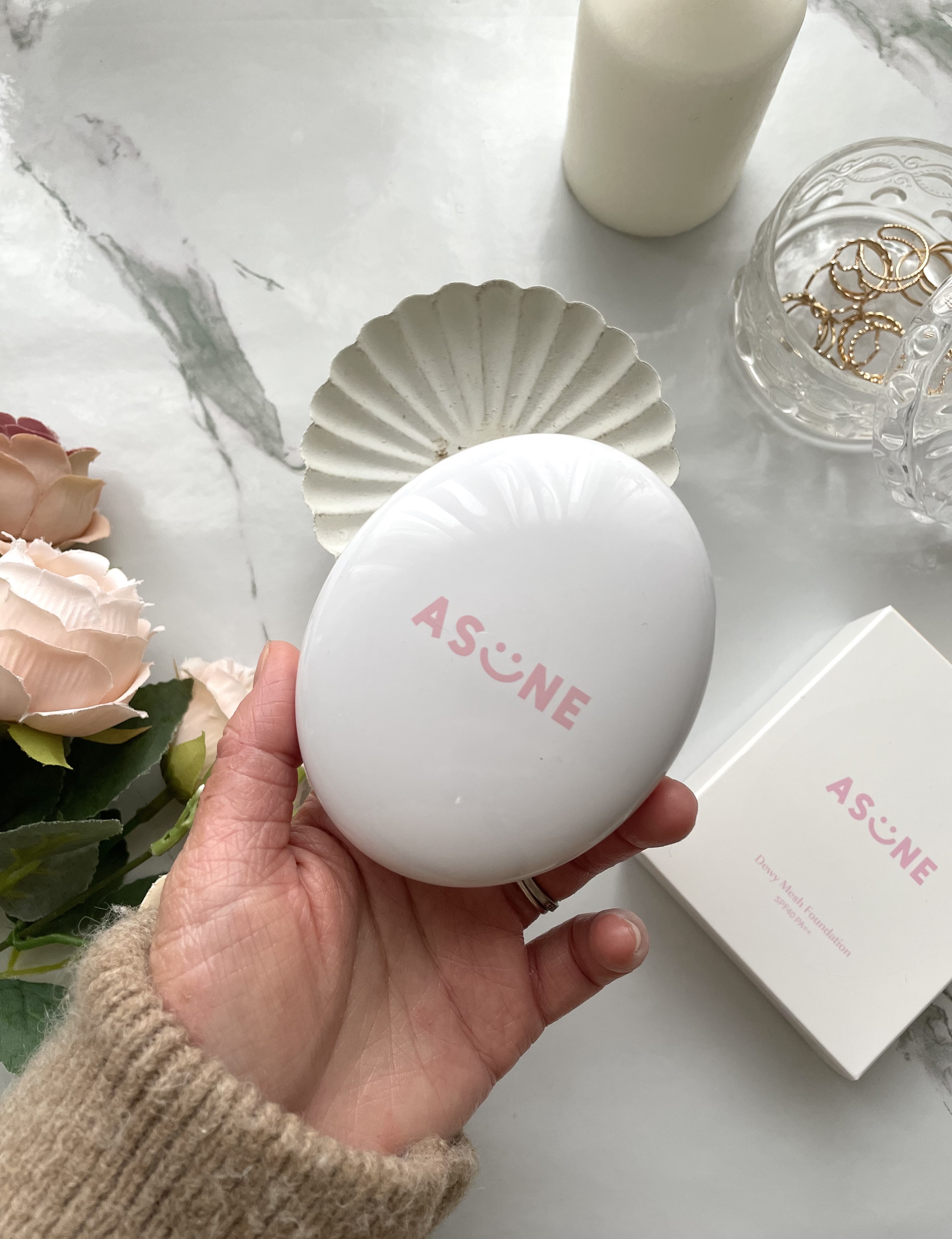 デューイーメッシュファンデーション/ASUNE /クッションファンデーションを使ったクチコミ（3枚目）