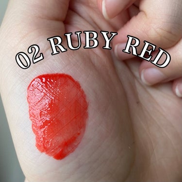 ジューシーラスティングティント 02 ルビーレッド(RUBY RED)/rom&nd/口紅を使ったクチコミ（2枚目）