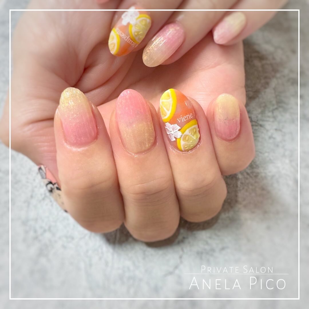 #ネイル,#ジェルネイル,#レモンネイル,#レモネードネイルのネイルデザイン