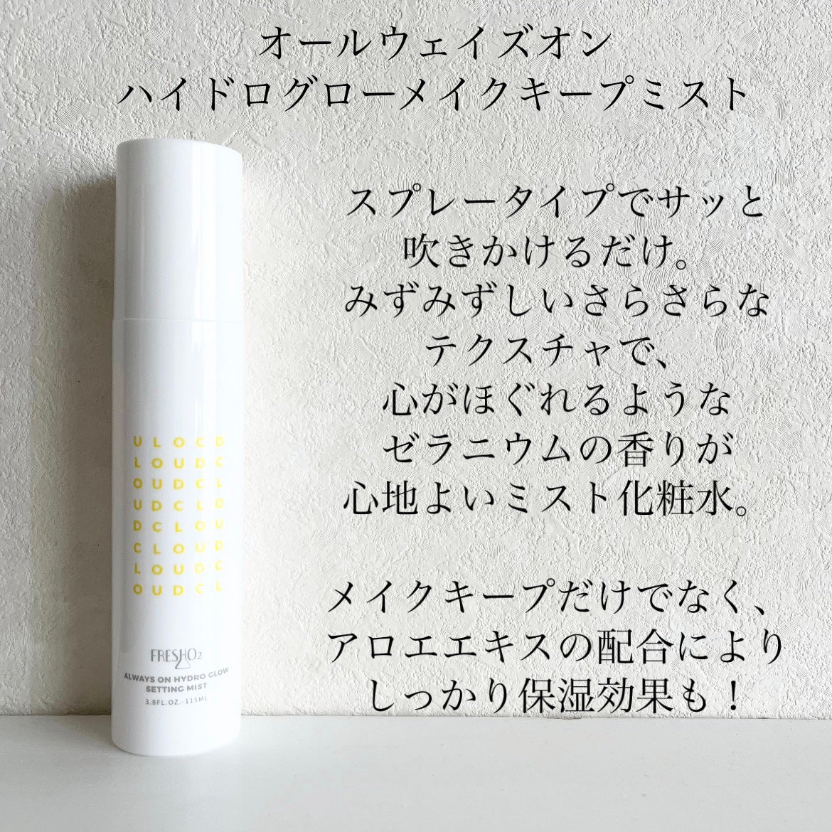 クラウドオールウェイズオン ハイドログロー メイクキー プミスト/FRESHO2/フィックスミストを使ったクチコミ(2枚目)