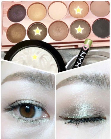 NYX Professional Makeup 10-COLOR EYE SHADOW PALETTEのクチコミ「今日のメイク✨です

今日は私には使う頻度の高いグリーンを使ってブラウンメイクしました☺️

.....」（1枚目）