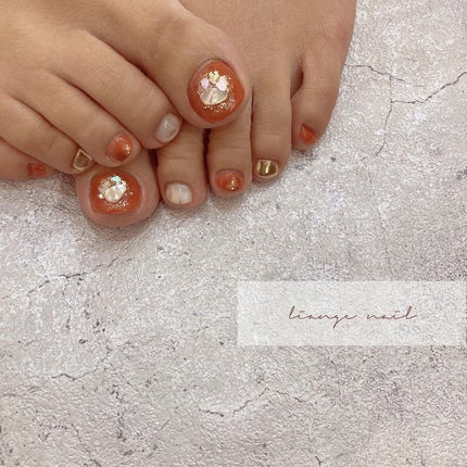 #リアンジェネイル,#柏ネイル,#ネイル,#フットネイル,#テラコッタネイル,#シェルネイル,#ミラーネイルのネイルデザイン