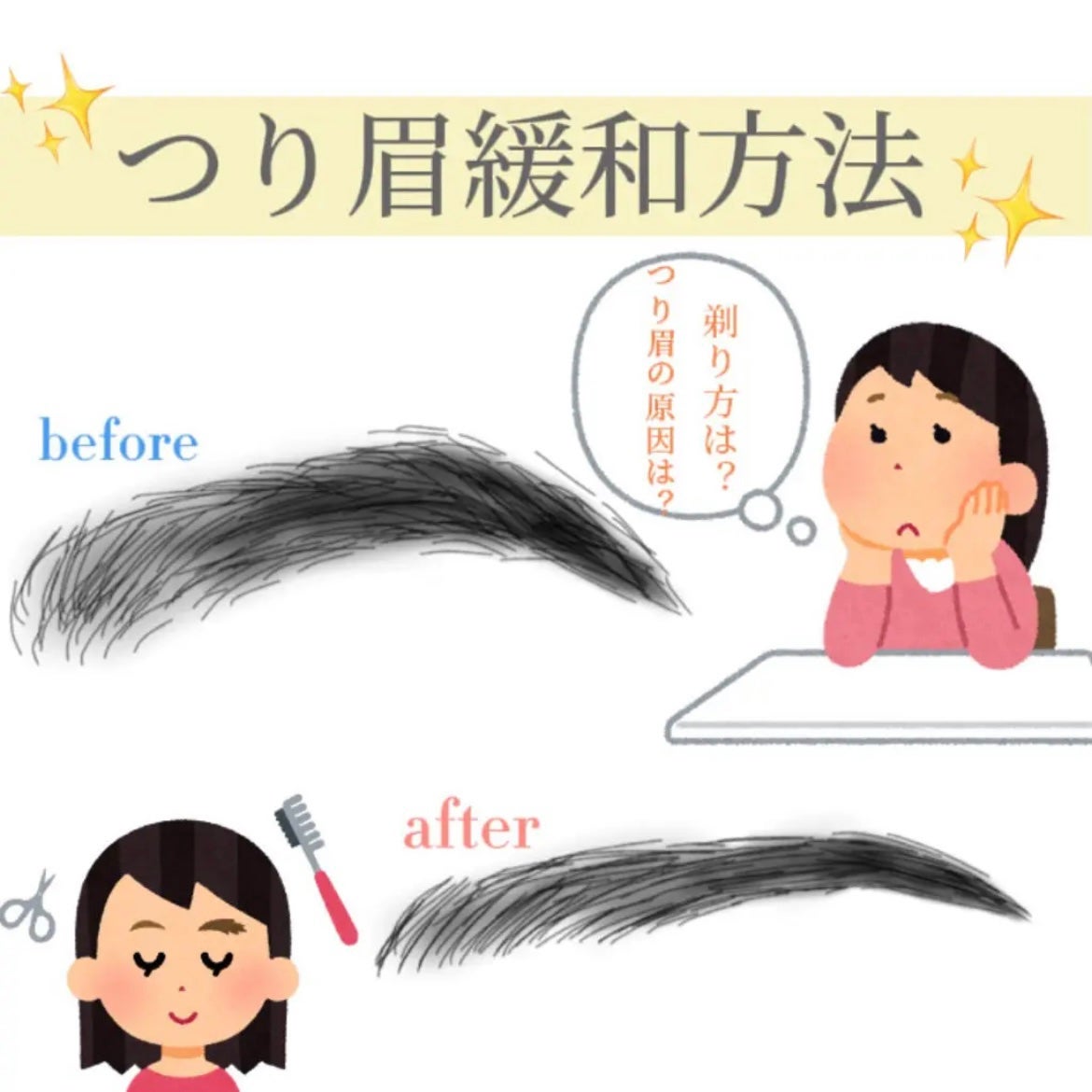 Soleil on LIPS 「『つり眉緩和方法✨原因や剃り方も!』方法は上の画像をご覧下さい..」(1枚目)