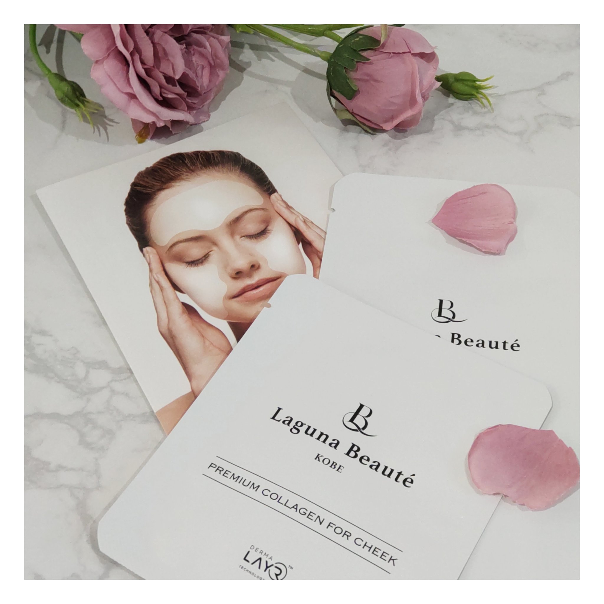 届くの楽しみすぎて待ちわびてました🩷

❁PREMIUM COLLAGENフィルム❁をお試しさせて頂いたので感想を😌💭

おでこの部分と頬の部分、別売にて販売されていて…
今人気の溶けて浸透❝消えるシートフィルム❞
　
写真3枚目の様