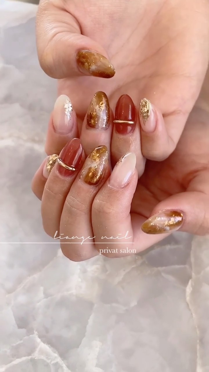 #ネイル,#秋ネイル,#大人ニュアンスネイル,#ニュアンスネイル,#ジェルネイル,#ミラーネイル,#天然石ネイル,#リングネイルのネイルデザイン