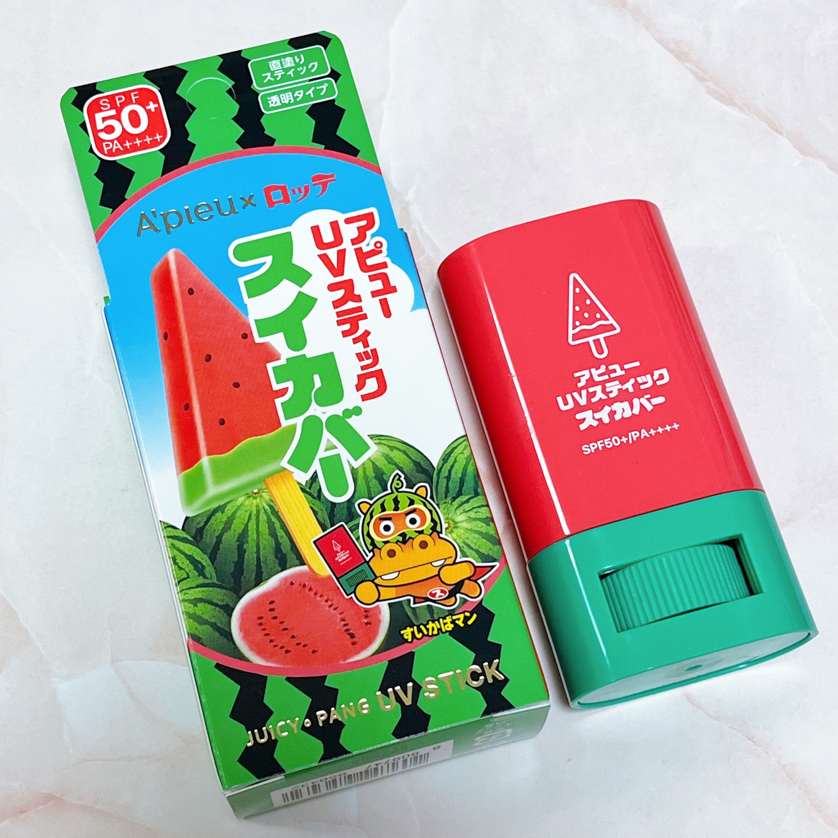 アピュー ジューシーパン UVスティック(スイカバー/メロンバー) スイカバー/A’pieu/日焼け止めスティックを使ったクチコミ（2枚目）