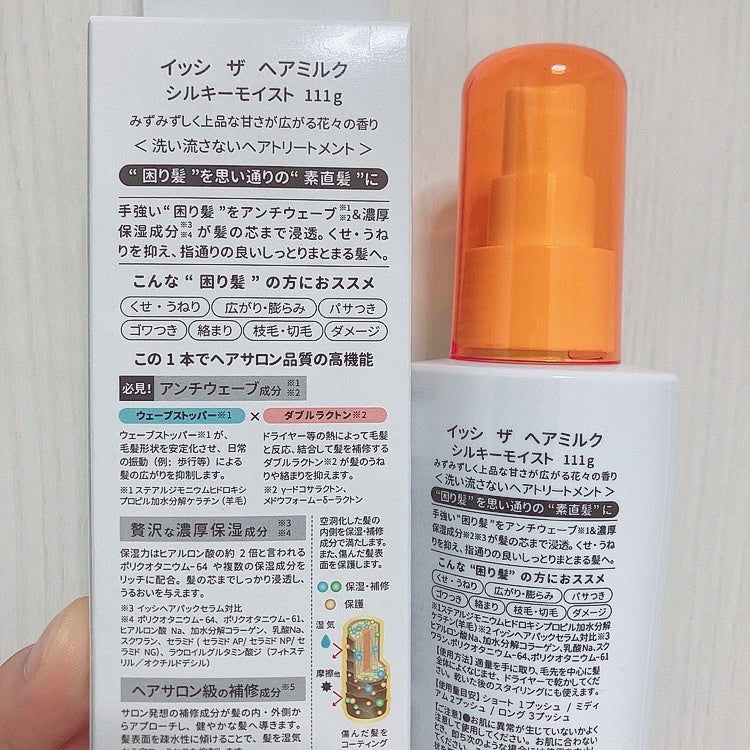 イッシ ザ ヘアミルク シルキーモイスト( ピュアフラワーブーケ)/ISSHI/アウトバストリートメントを使ったクチコミ(2枚目)