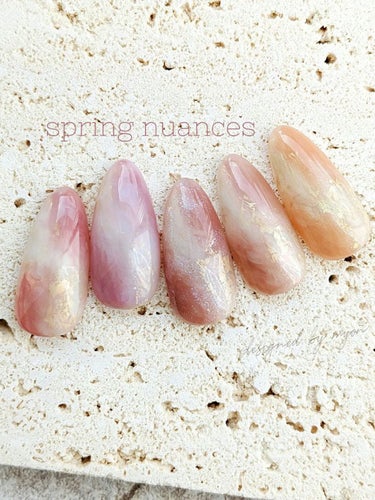 🌸spring nuances🌸
ほわわん春カラーなニュアンスデザイン☺️🍑
簡単な工程だけどこだわりのニュアンスです🌷
✽
こちらの奥行きを出すのにとてもよい仕事を
してくれたのは､たーさま(@taa