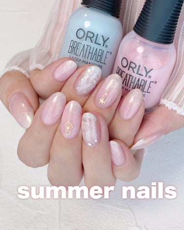 ORLY ブリーザブルのクチコミ「【透け感が可愛い】サマーシェルネイル 🐚
⁡
⁡
こんばんは♡
ブリーザブル7月の推しカラー
.....」（1枚目）