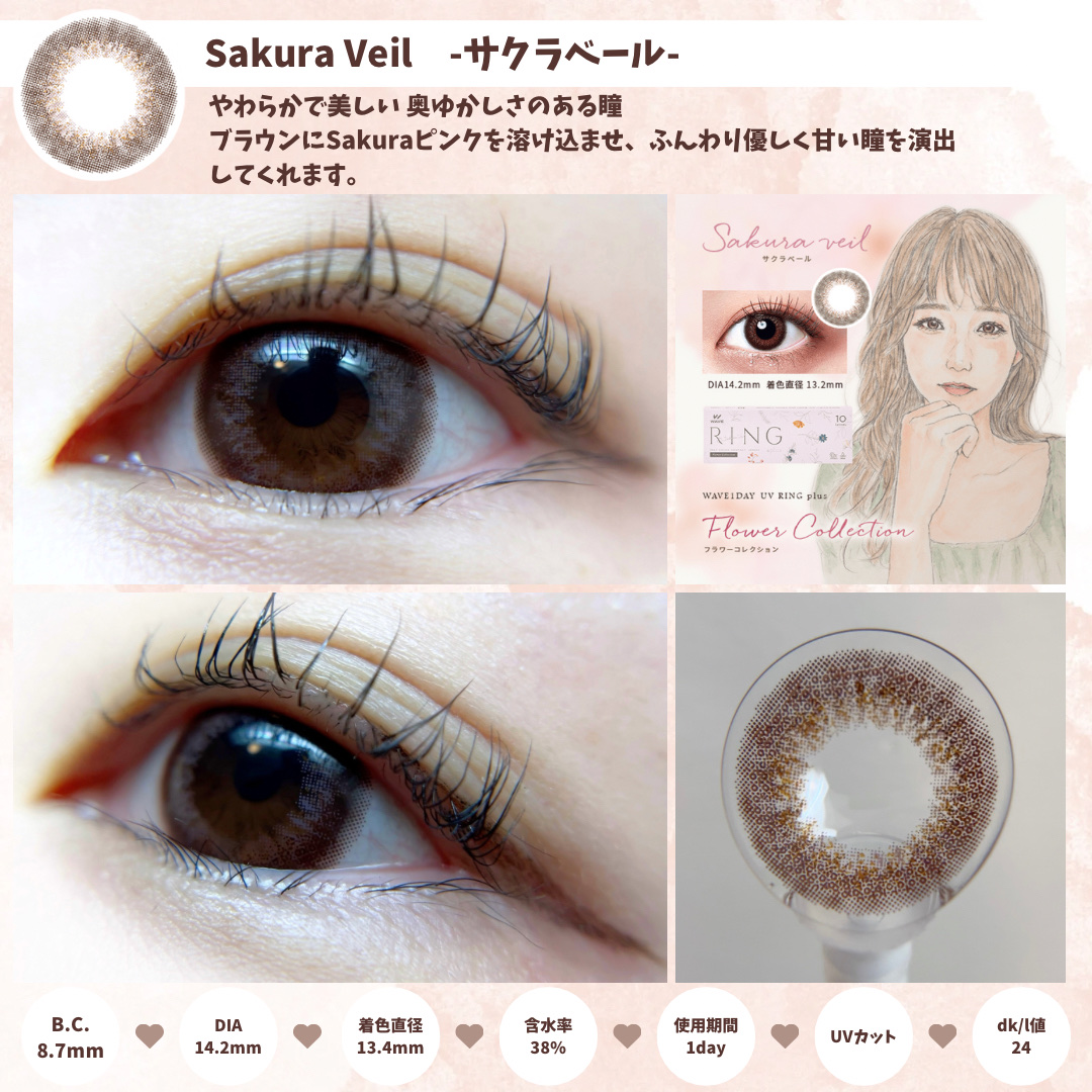 WAVEワンデー UV リング プラス フラワーコレクション sakura veil/WAVE/ワンデー（１DAY）カラコンを使ったクチコミ（3枚目）