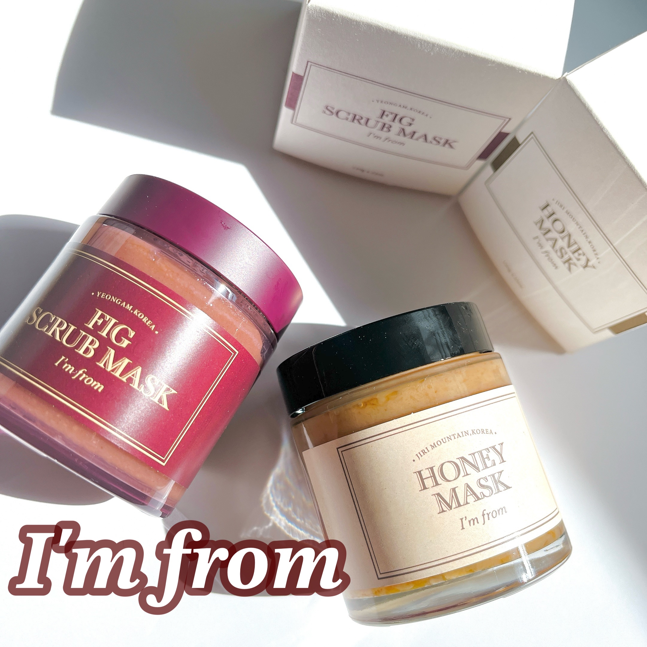 
I'm from
フィグスクラブマスク 
ハニーマスク


◻︎フィグスクラブマスク


アイムフロムといえばやっぱりこのフィグスクラブマスク！
イチジク酵素が肌を柔らかくしてくれるから、とにかくふわっふわのすべすべ赤ちゃん肌が爆誕する�