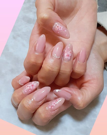 #ネイル,#ジェルネイル,#桜ネイル,#サクラネイル,#春ネイル,#スプリングネイル,#フラワーネイル,#キラキラネイルのネイルデザイン