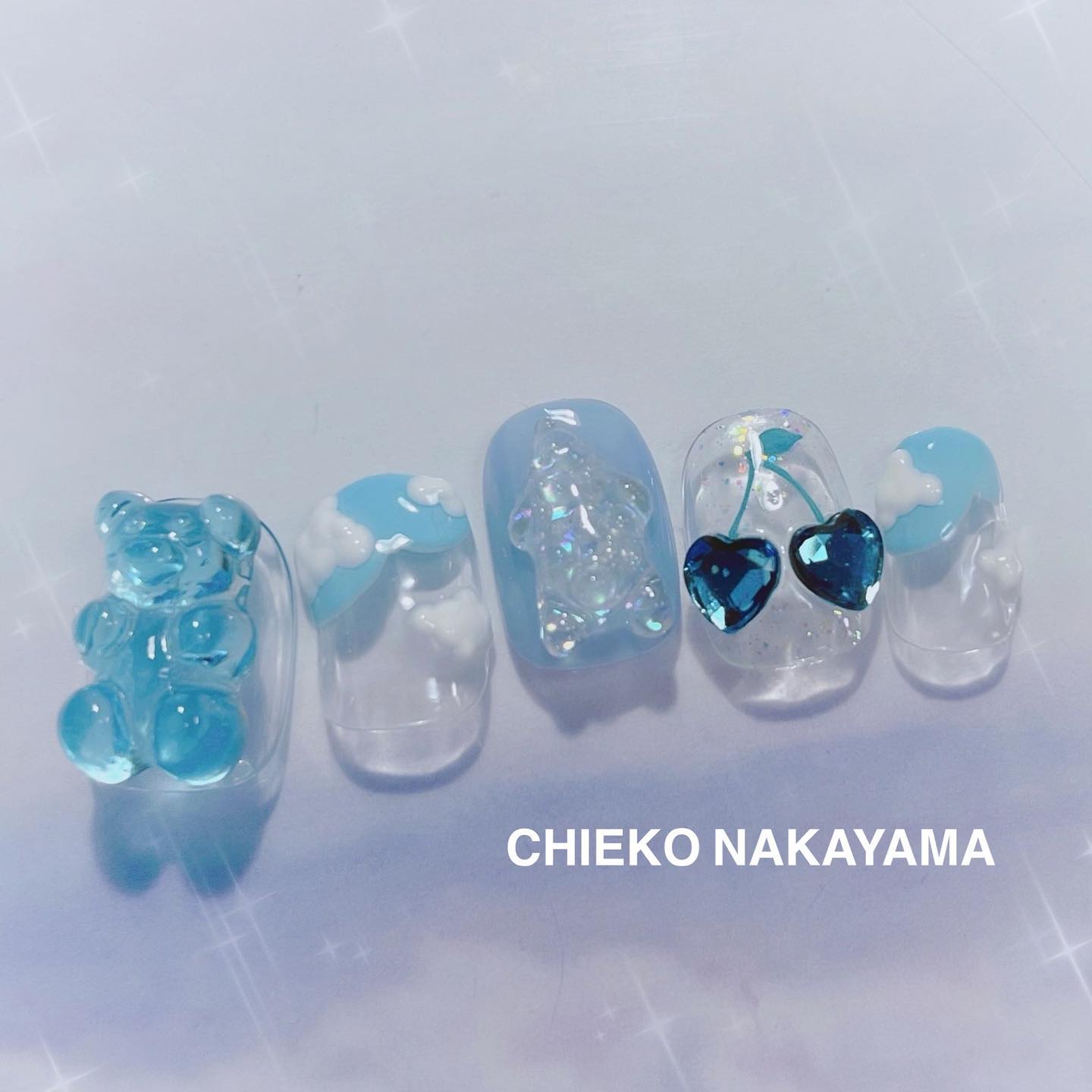 #ネイル,#雲ネイル,#クラウドネイル,#もくもくネイル,#青ネイルのネイルデザイン