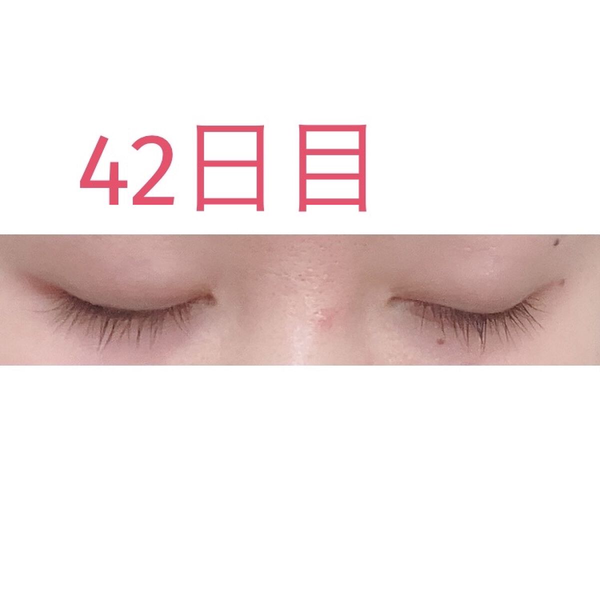 ラッシュアディクト✨
42日目
目尻のまつ毛が伸びに伸びて、目頭とのバランスゥ…となってます。
目開いた方がまつげの長さわかりやすいので載せます！
