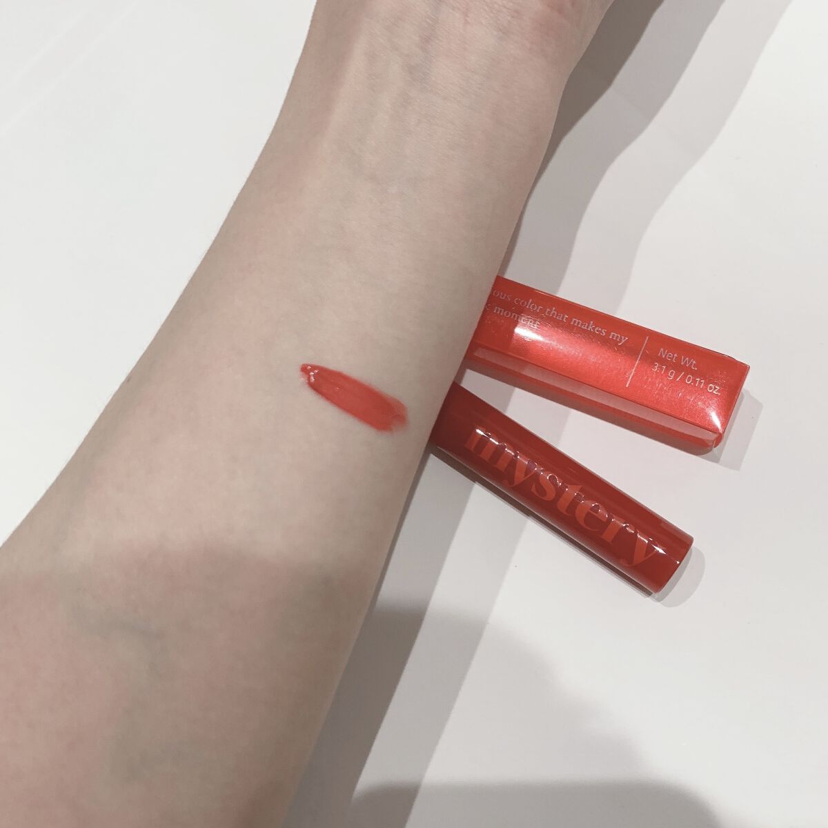 アイムミミ ミステリー フラッシュティント 004 ミステリーピーチクラッシュ/i’m meme/リップティントを使ったクチコミ（2枚目）