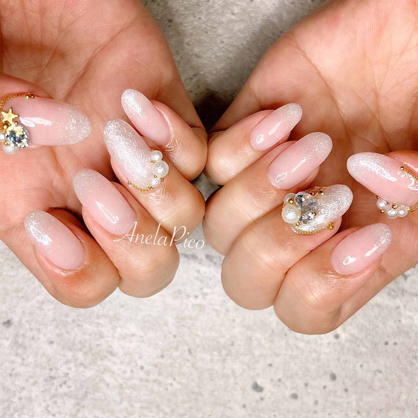 #ネイル,#純国産ジェルネイル,#ジェルネイル,#ブライダルネイル,#花嫁ネイル,#キラキラネイルのネイルデザイン