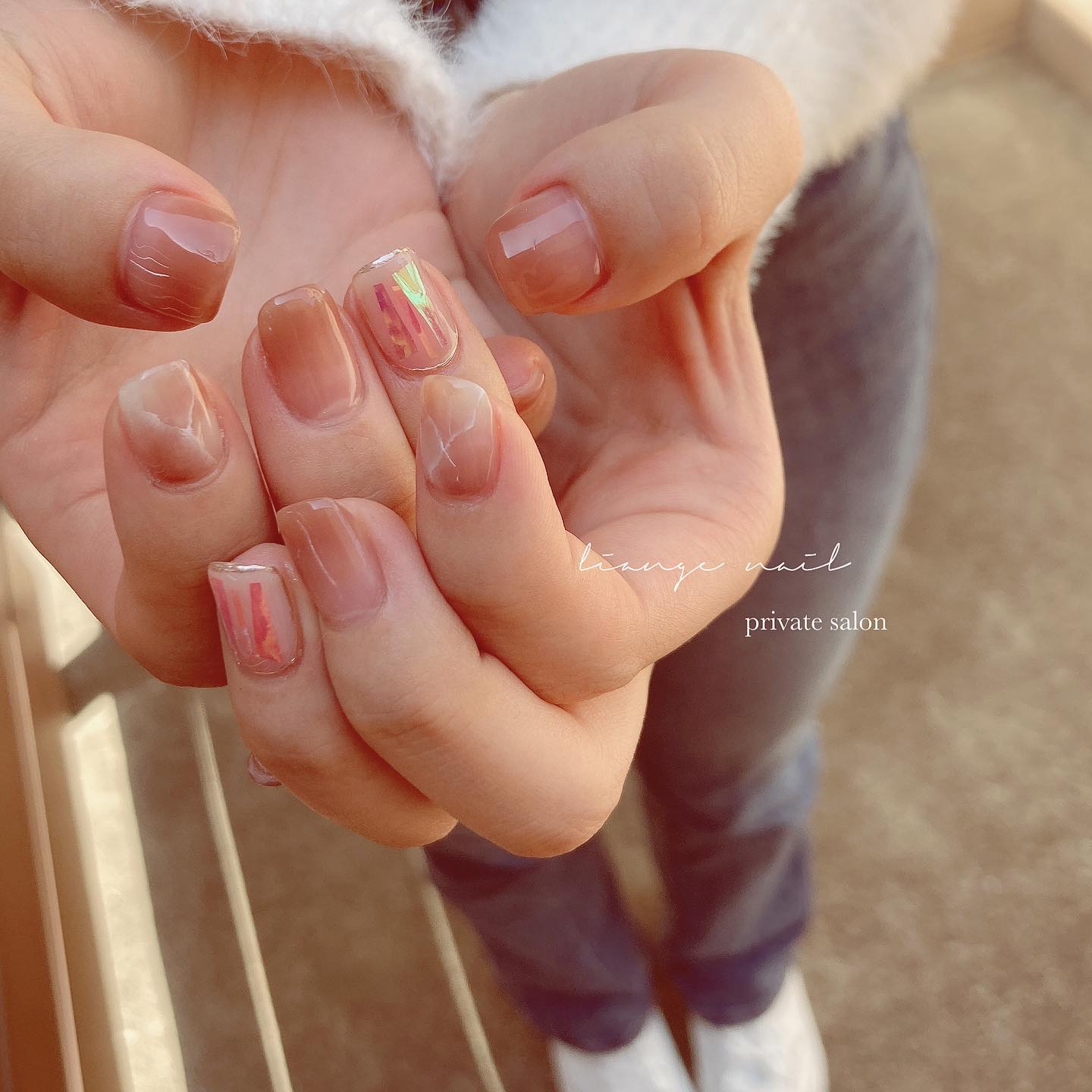 #リアンジェネイル,#柏ネイル,#ネイル,#春ネイル,#大人ニュアンスネイル,#ニュアンスネイル,#フィルムネイル,#ジェルネイル,#ミラーネイル,#シンプルネイルのネイルデザイン