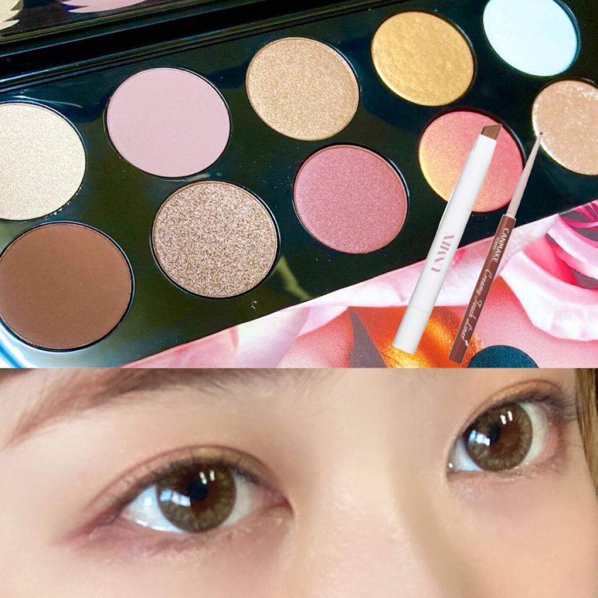 久々に今日のアイメイク🥳
写真全く上手く撮れないけど
まあ覚え書きです！


🙆‍♀️PAT McGRATH LABS 薔薇母艦II
🙆‍♀️UNMIX アイシャドーペン コーヒービーン
🙆‍♀️キャンメイク クリーミータッチライナ