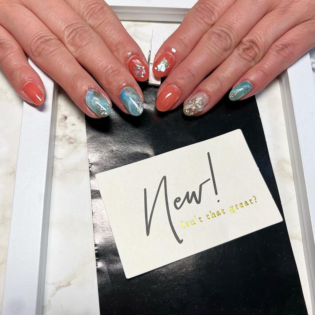 #夏ネイル,#ネイル,#ニュアンスネイル,#スカルプネイル,#ジェルネイル,#ママネイル,#ギャルネイル,#大人ネイル,#派手ネイル,#やり放題ネイル,#城陽ネイルのネイルデザイン