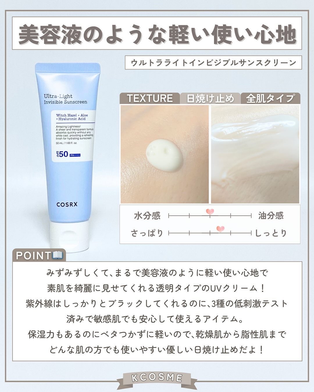 ウルトラライト透明UVクリーム/COSRX/日焼け止めクリームを使ったクチコミ(4枚目)