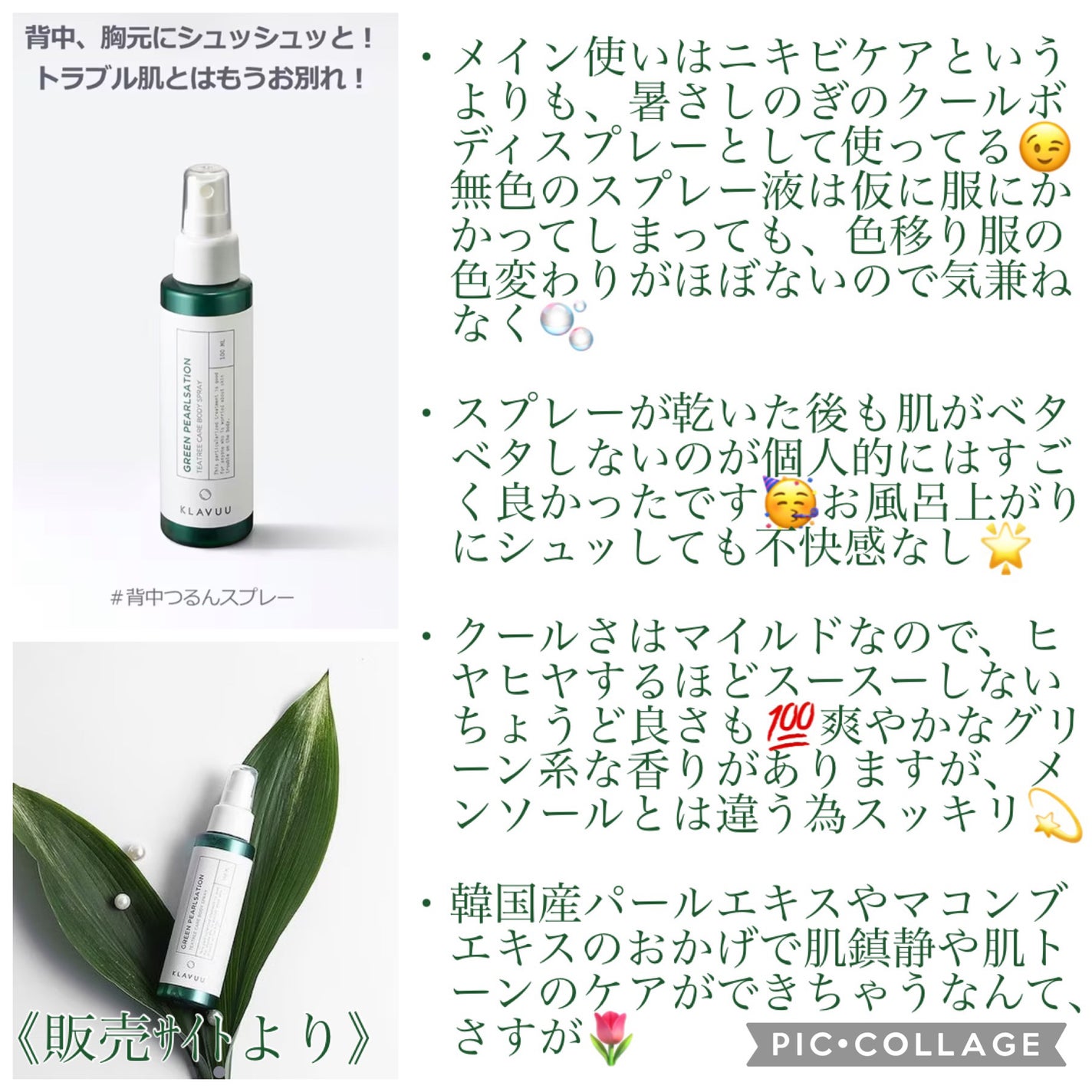 グリーンパールセ―ション ティーツリー ケア ボディースプレー/KLAVUU/ミスト状化粧水を使ったクチコミ(3枚目)