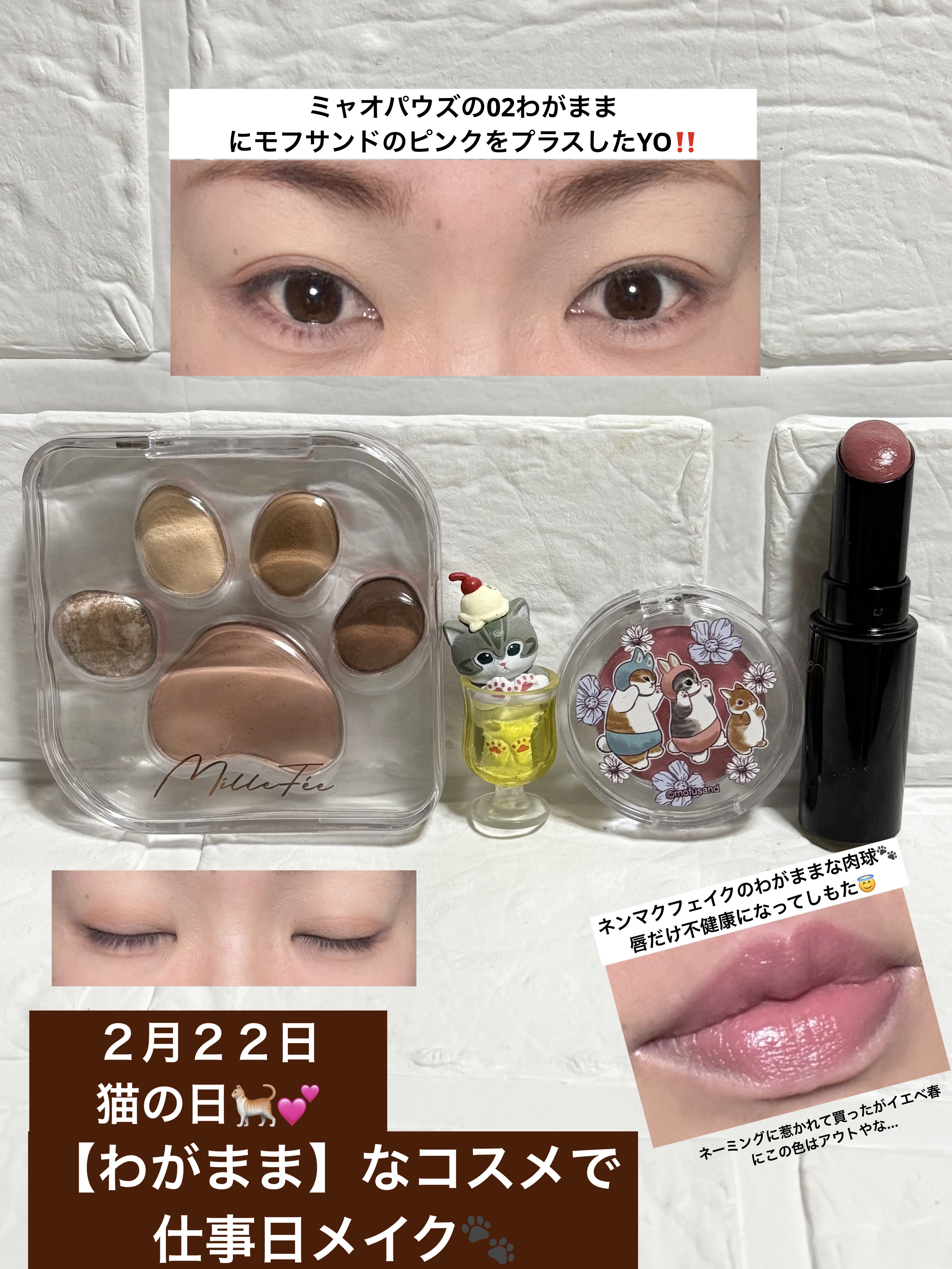 ポンデクルール　mofusand　マルチカラーパウダー うさにゃんE/クレアボーテ/単色アイシャドウを使ったクチコミ（1枚目）