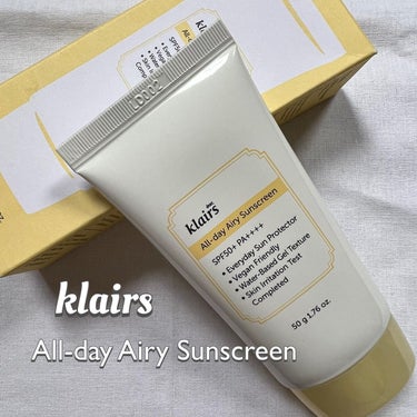韓国コスメレビュー🇰🇷
🔸日焼け止め編🔸

@klairs.jp 
klairs クレアス
All-day Airy Sunscreen オールデイエアリーサンスクリーン　50g 

🤍SPF50+PA