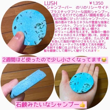 ラッシュ のりのりシーサイドのクチコミ「固形石鹸のようなシャンプー😳
プラスチックフリーで今時なラッシュのシャンプーバー。
ぶっちゃけ.....」（2枚目）