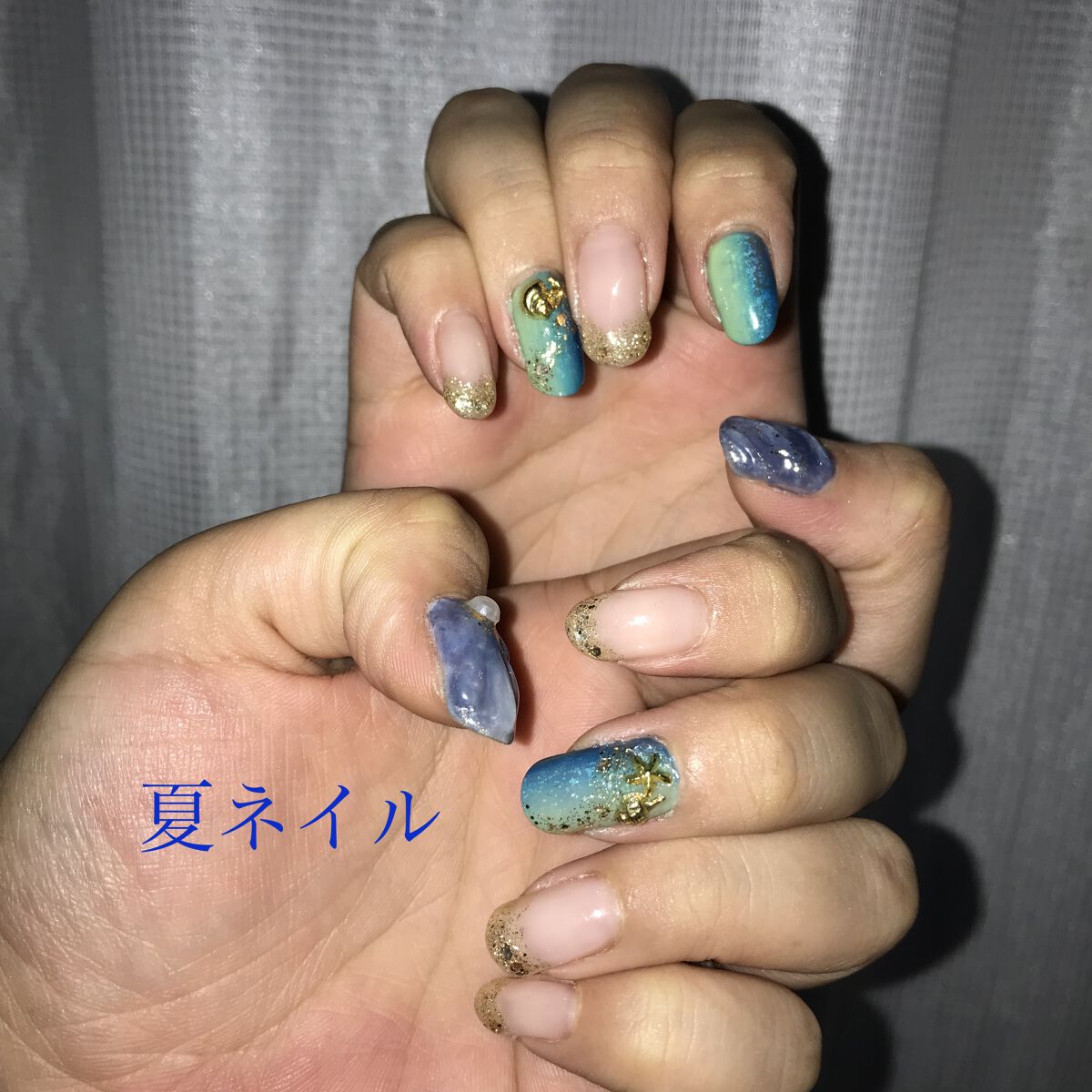 #サマーネイル,#ジェルネイル,#夏ネイル,#ブルーネイルのネイルデザイン