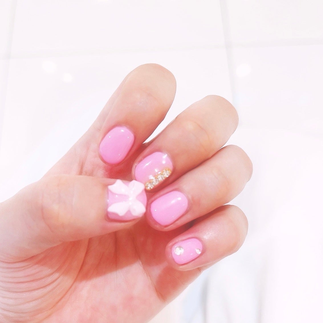 めい🌷フォロバ100 on LIPS 「♥︎ネイル記録#リボンネイル#ピンクネイル#水色ネイル..」(1枚目)