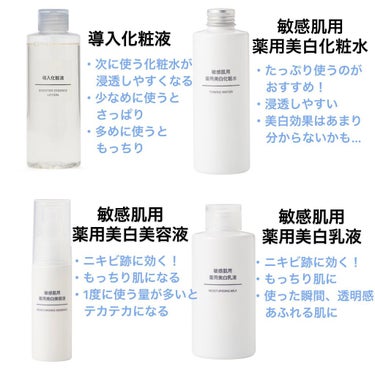 無印良品 敏感肌用薬用美白化粧水のクチコミ「ニキビ跡に効く！
透明肌になれるスキンケアをご紹介します。
私の今のベストスキンケア用品です。.....」（2枚目）