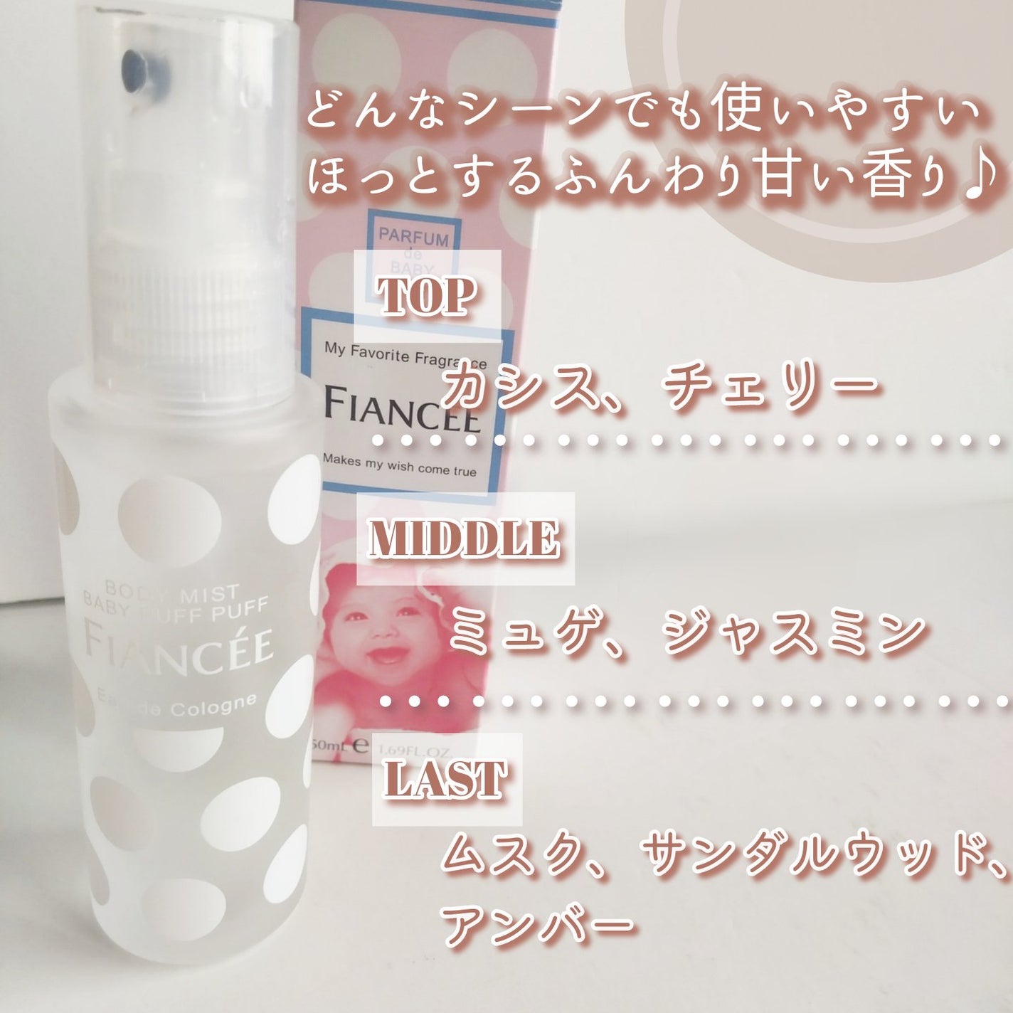 ボディミスト ベビーパフパフ/フィアンセ/香水(レディース)を使ったクチコミ(3枚目)