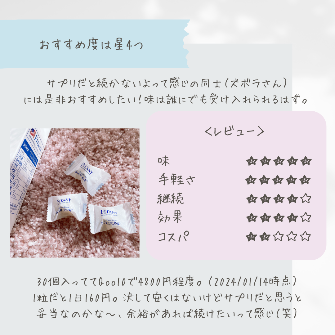 ホワイトーンロゼンジ/FINATY/美容サプリメントを使ったクチコミ（3枚目）