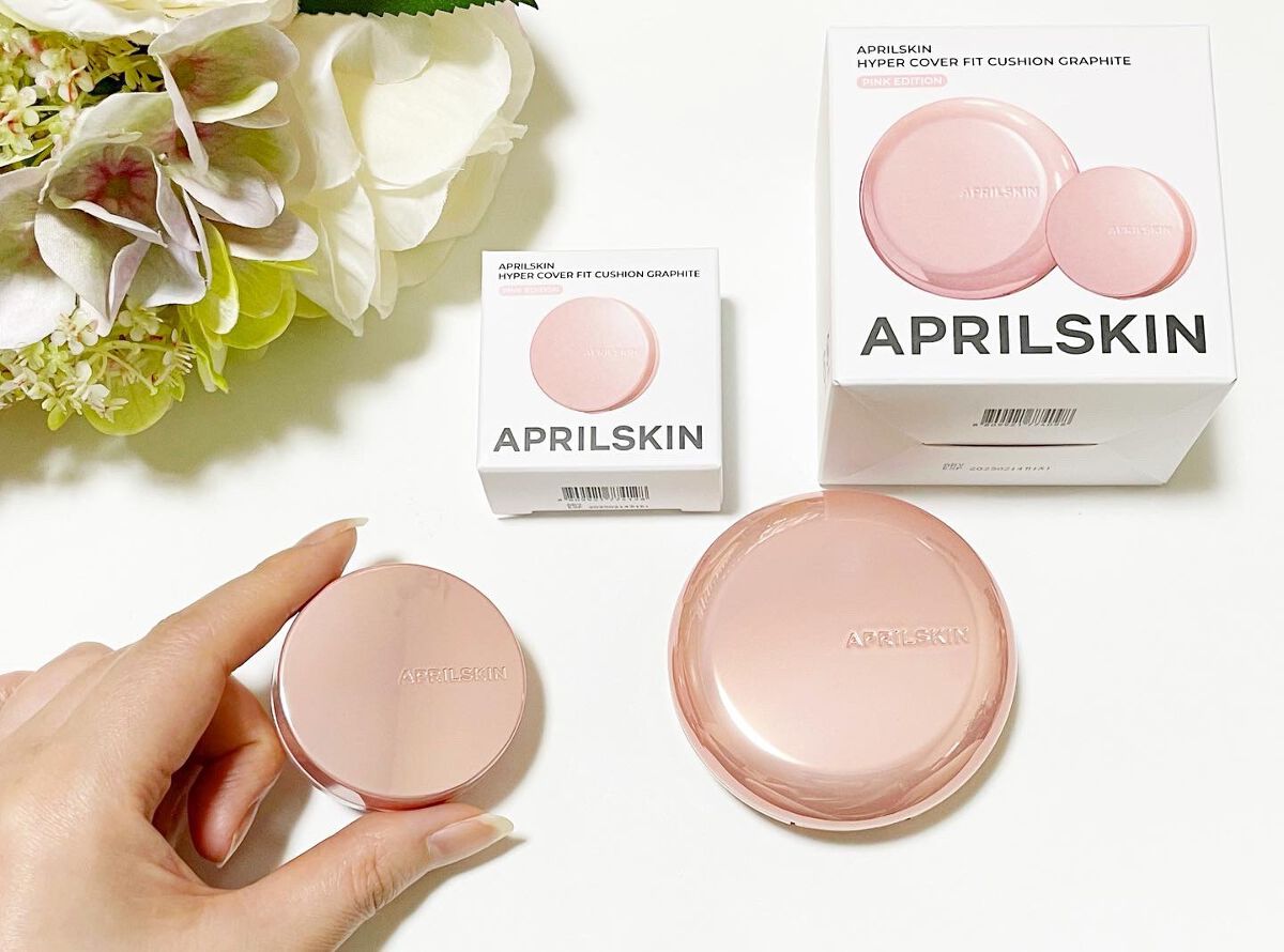 ハイパーカバーフィットクッション ピンク（桜エディション）/APRILSKIN/クッションファンデーションを使ったクチコミ（1枚目）