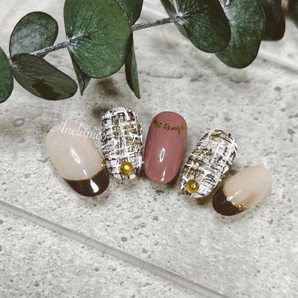 #ネイル,#純国産ジェルネイル,#ジェルネイル,#冬ネイル,#ツイードネイルのネイルデザイン