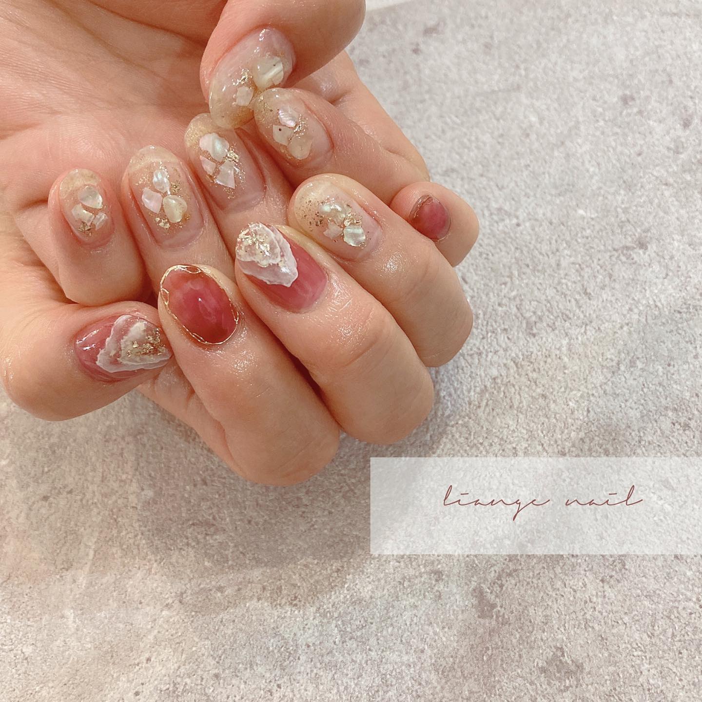 #リアンジェネイル,#柏ネイル,#ネイル,#アシメネイル,#ニュアンスネイル,#波ネイル,#シェルネイルのネイルデザイン