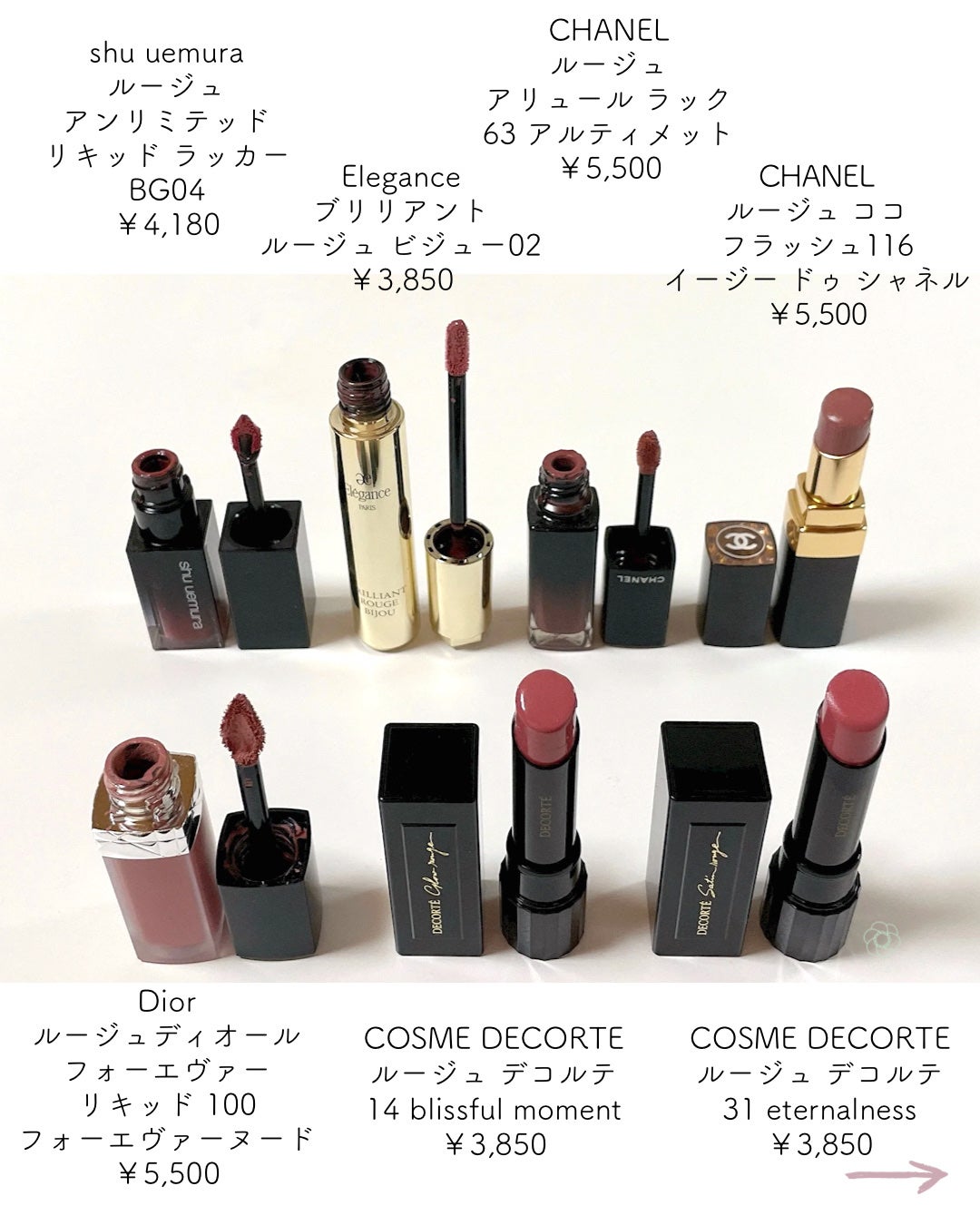 CHANEL・shu uemura・Dior・DECORTÉ・Eléganceの口紅・グロス CHANEL・shu uemura・Dior・DECORTÉ・Eléganceの口紅・グロス