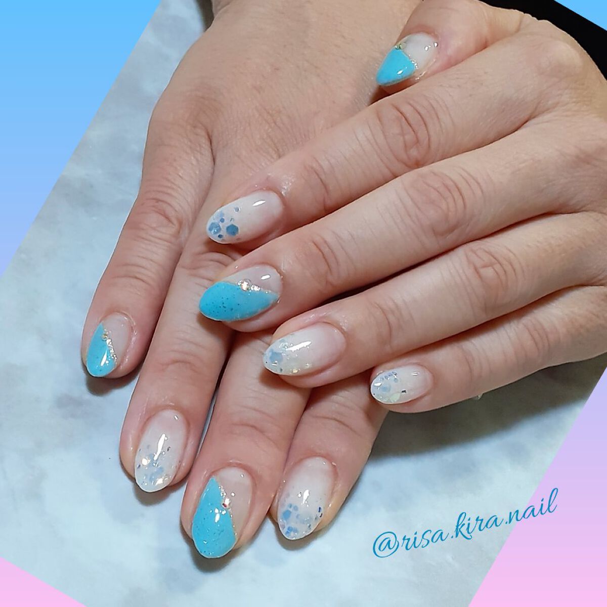 #ネイル,#ジェルネイル,#ターコイズネイル,#夏ネイル,#鮮やかネイルのネイルデザイン